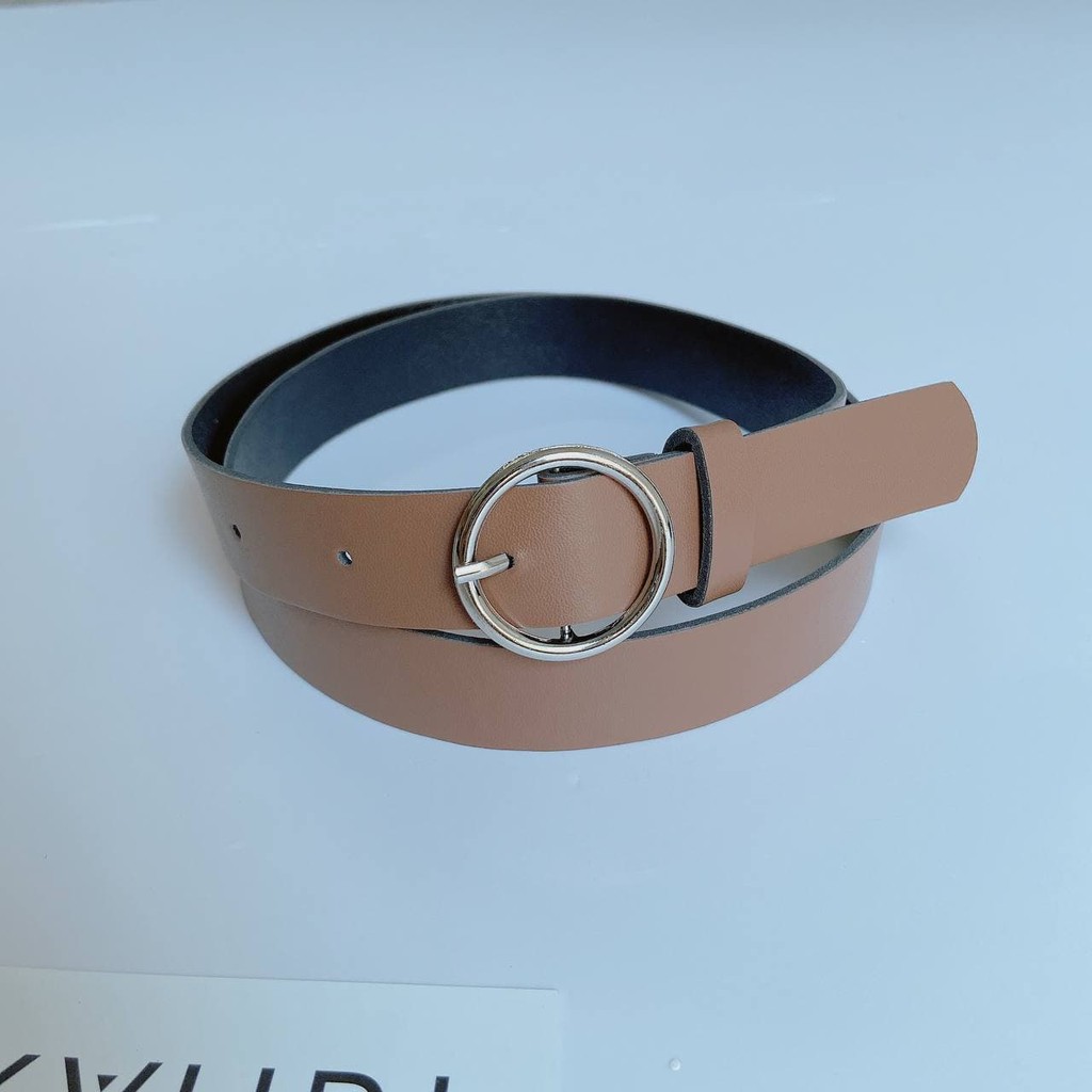 Dây thắt lưng Nữ Nam Unisex MẶT TRÒN - Dây nịt Nam Nữ da mặt vuông Tròn Ulzzang - Kyubi PK22