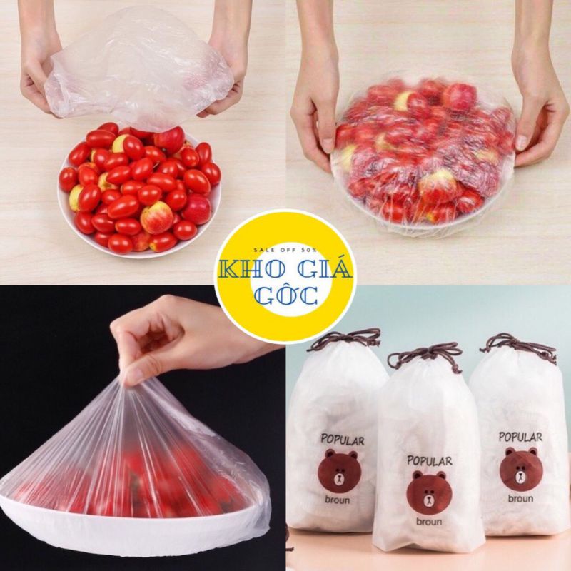 Combo 100 Màng bọc thực phẩm có chun, túi gấu