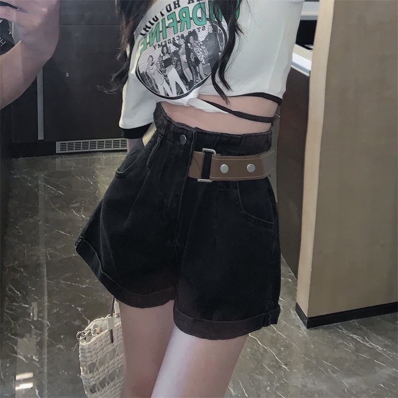 COZOK Quần Short denim Lưng Cao Ống Rộng Thời Trang Dễ Phối Đồ