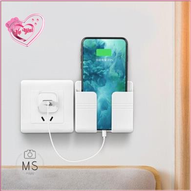 Kệ Dán Tường Để Remote, Đồ Dùng, Giá Đỡ Sạc Điện Thoại - Có Móc Treo Giữ Dây Điện