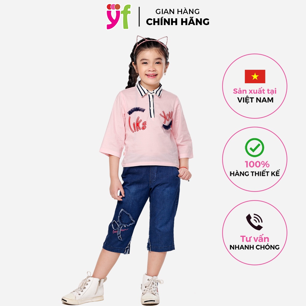 Quần Jean Lửng Bé Gái Thêu Love Mom YF 8QX555