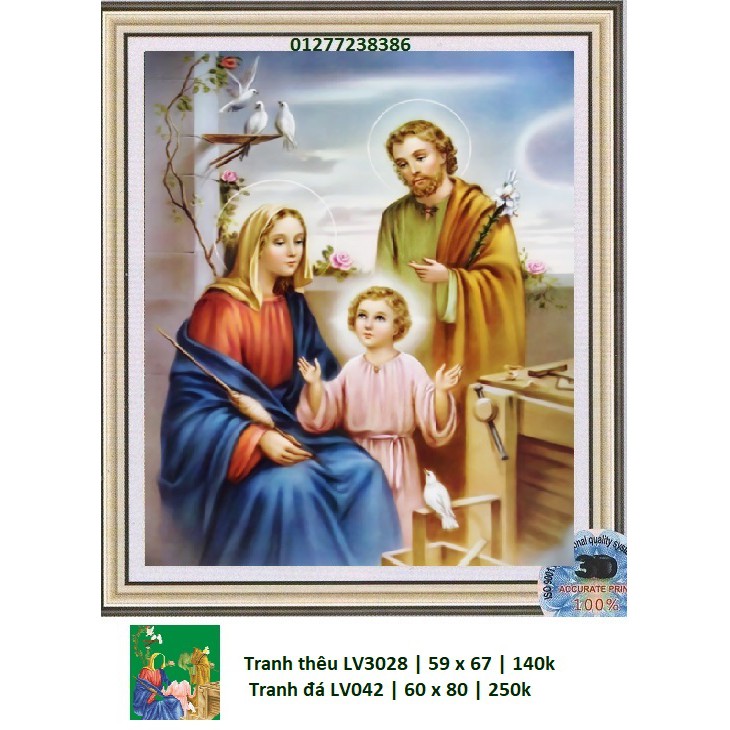 Tranh thêu chữ thập gia đình thánh gia LV3028 , tranh đính đá LV042