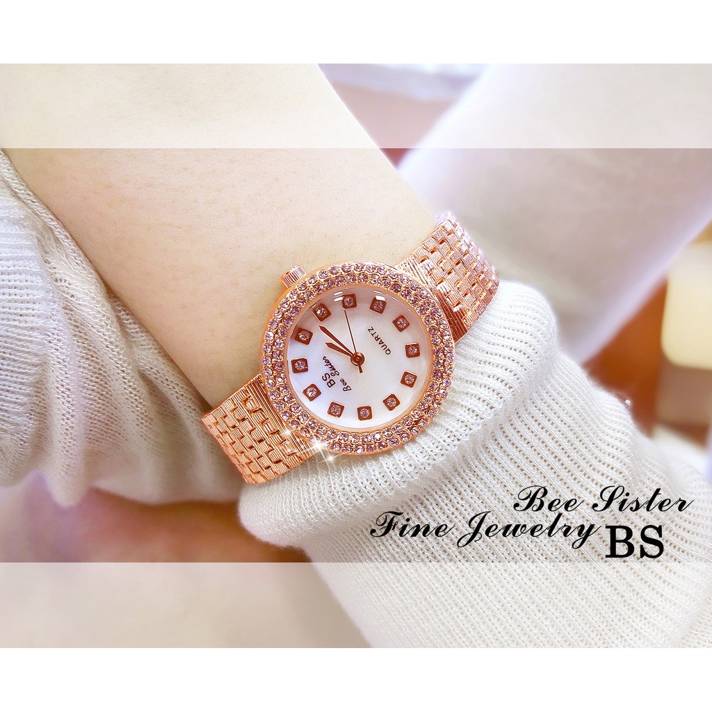 Đồng hồ nữ dây kim loại, đồng hồ đeo tay BEE SISTER mặt đính đá cao cấp, siêu hot, thời trang mới nhất