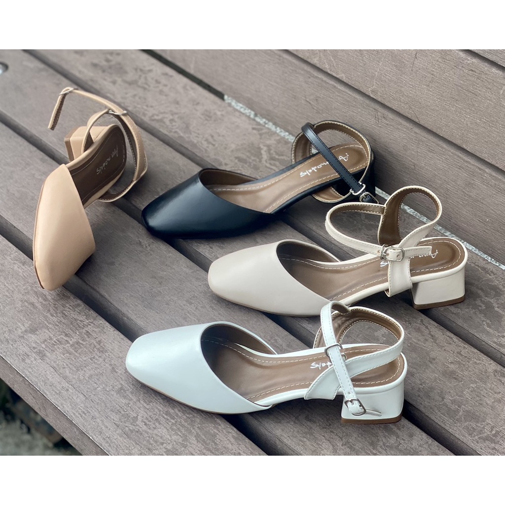 Giày cao gót slingback Anmoldels mũi vuông gót vuông cao 3 phân đủ màu