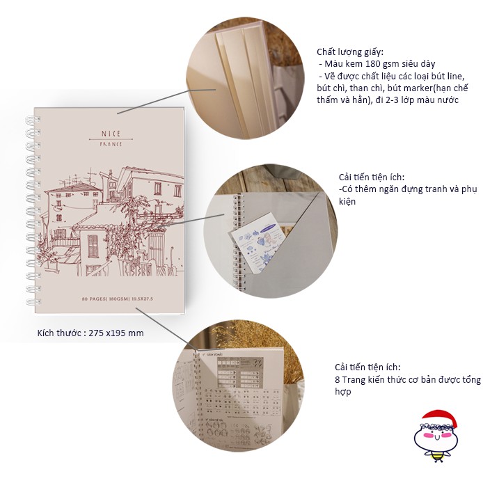 SketchBook - Định Lượng 180Gsm - Có ngăn đựng tranh - Bìa bồi carton cứng - Bìa line