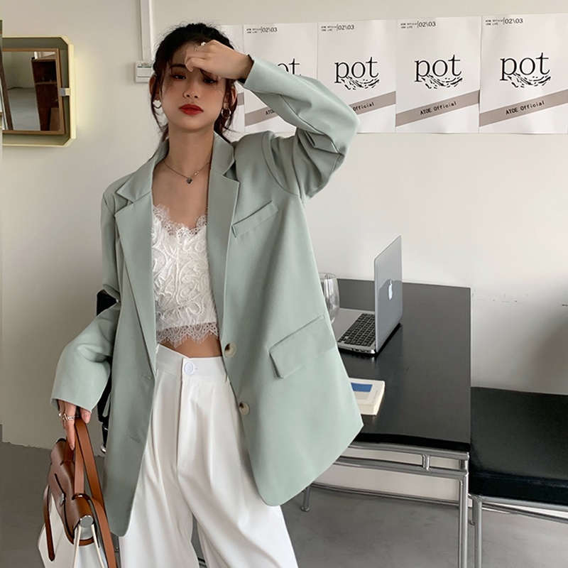 Áo Khoác Blazer Vest Nữ Độn Vai Dáng Dài Hai Cúc Phong Cách Hàn Quốc Thời Trang Sugal AO KHOAC NU 008V2