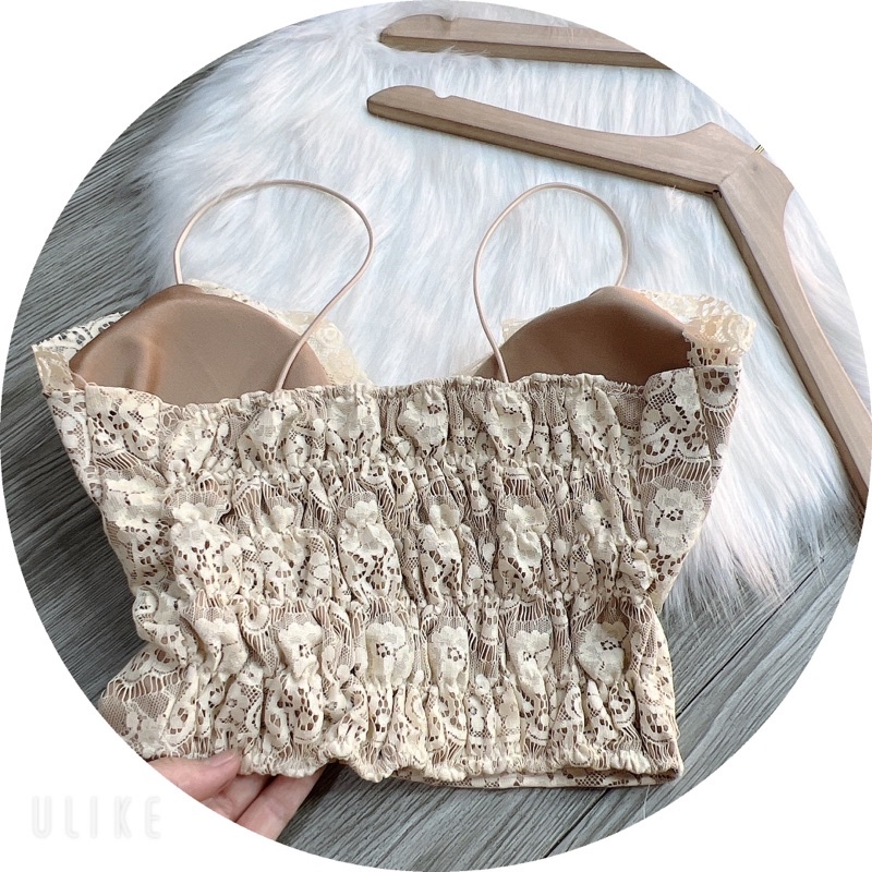 Áo 2 dây bra phối ren cổ V kèm mút ngực