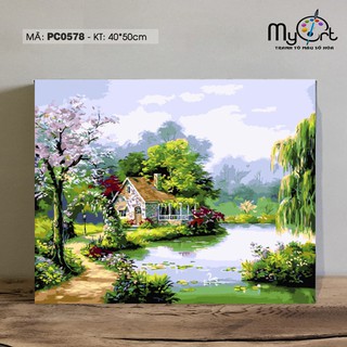 Tranh sơn dầu số hóa tự tô màu - Mã PC0578 Tranh phong cảnh thiên nhiên làng quê mùa xuân Paint by numbers
