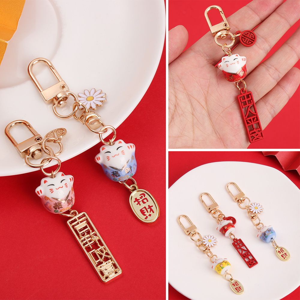 BEBETTFORM 1Pc New Cartoon Couple Gift Japanese Lucky Cat Keychain Cute Mobile Accessories Fashion Car Bag Pendant Fortune Cats/Multicolor