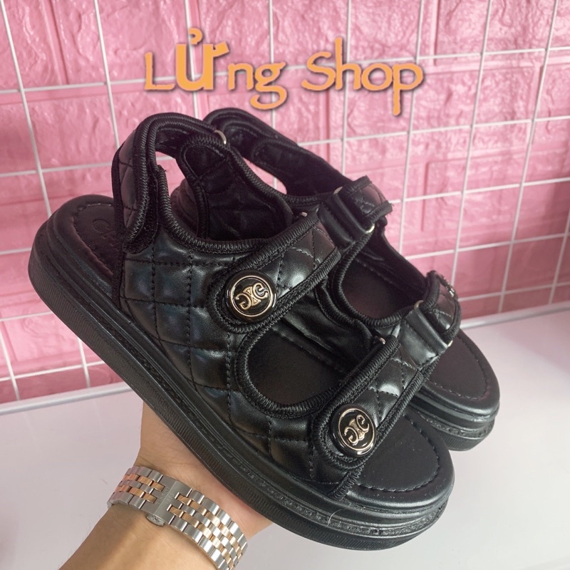 Dép sandal thể thao nữ 2 quai dán trám trầm LỬNG SHOP đế bánh mì siêu nhẹ cao 3cm
