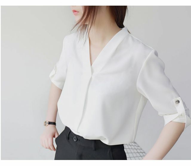 Áo sơ mi nữ tơ nhung cổ V xếp - SPR