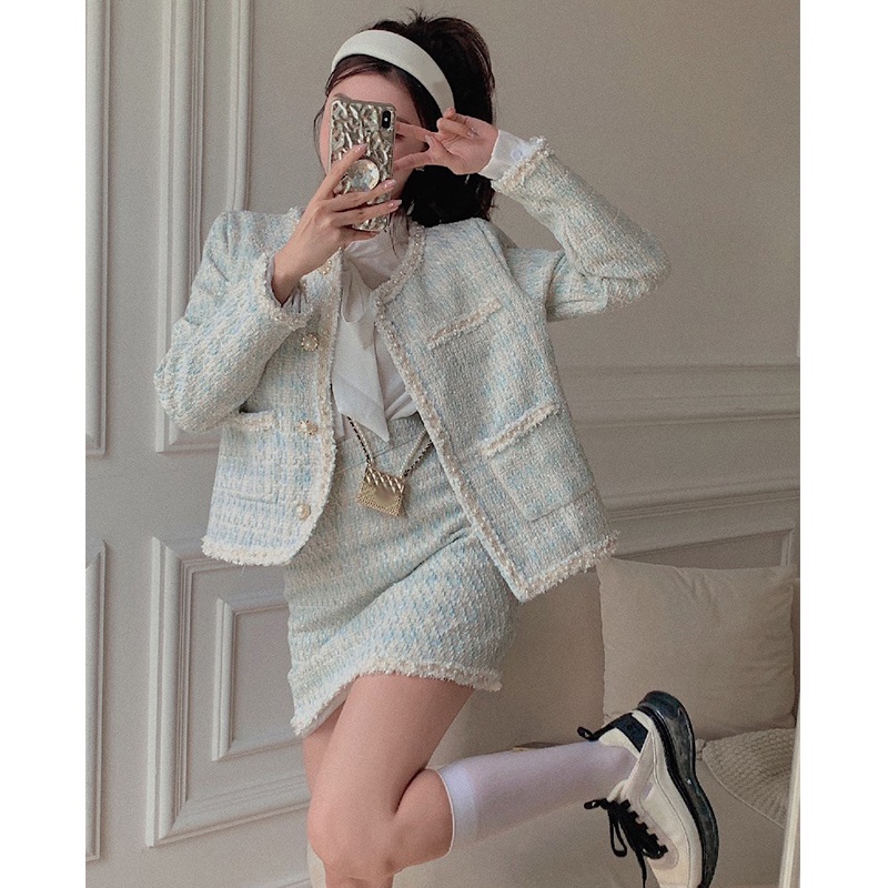 Set dạ tweed siêu xinh phong cách tiểu thư hàng Quảng Châu cao cấp _ Hàng ORDER có ẢNH THẬT | BigBuy360 - bigbuy360.vn