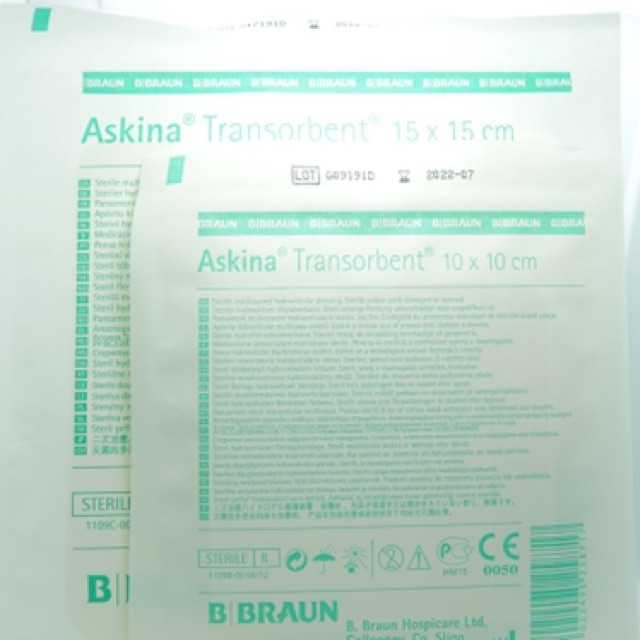 ASKINA TRANSORBENT (10x10cm hoặc 15x15cm) 1 miếng - Gạc sinh học chống loét nhanh lành vết thương