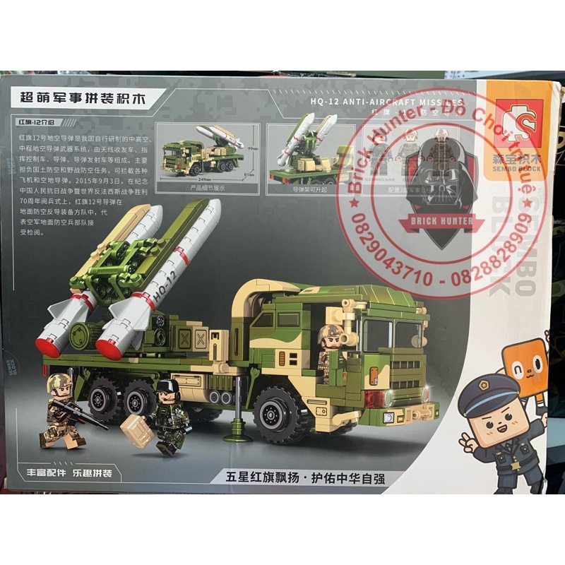 Army Sembo 105717 Anti Aircraft Missiles HQ 12 bộ lắp ráp mô hình Xe tải quân sự phóng tên lửa phòng không