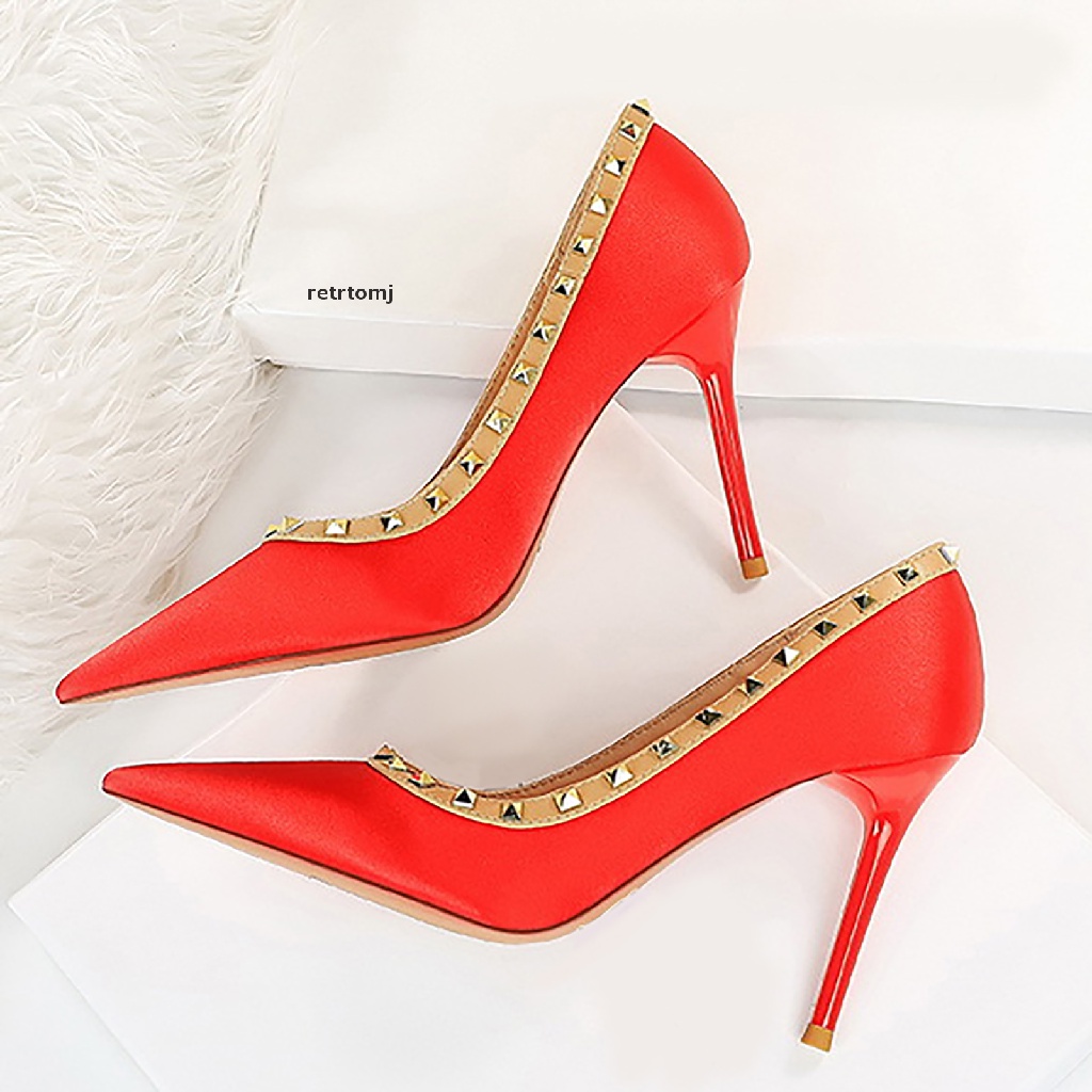 【to】 Womens Rivet High Heels Sexy Pointed Toe Stilettos Dress Party Pump Shoes .