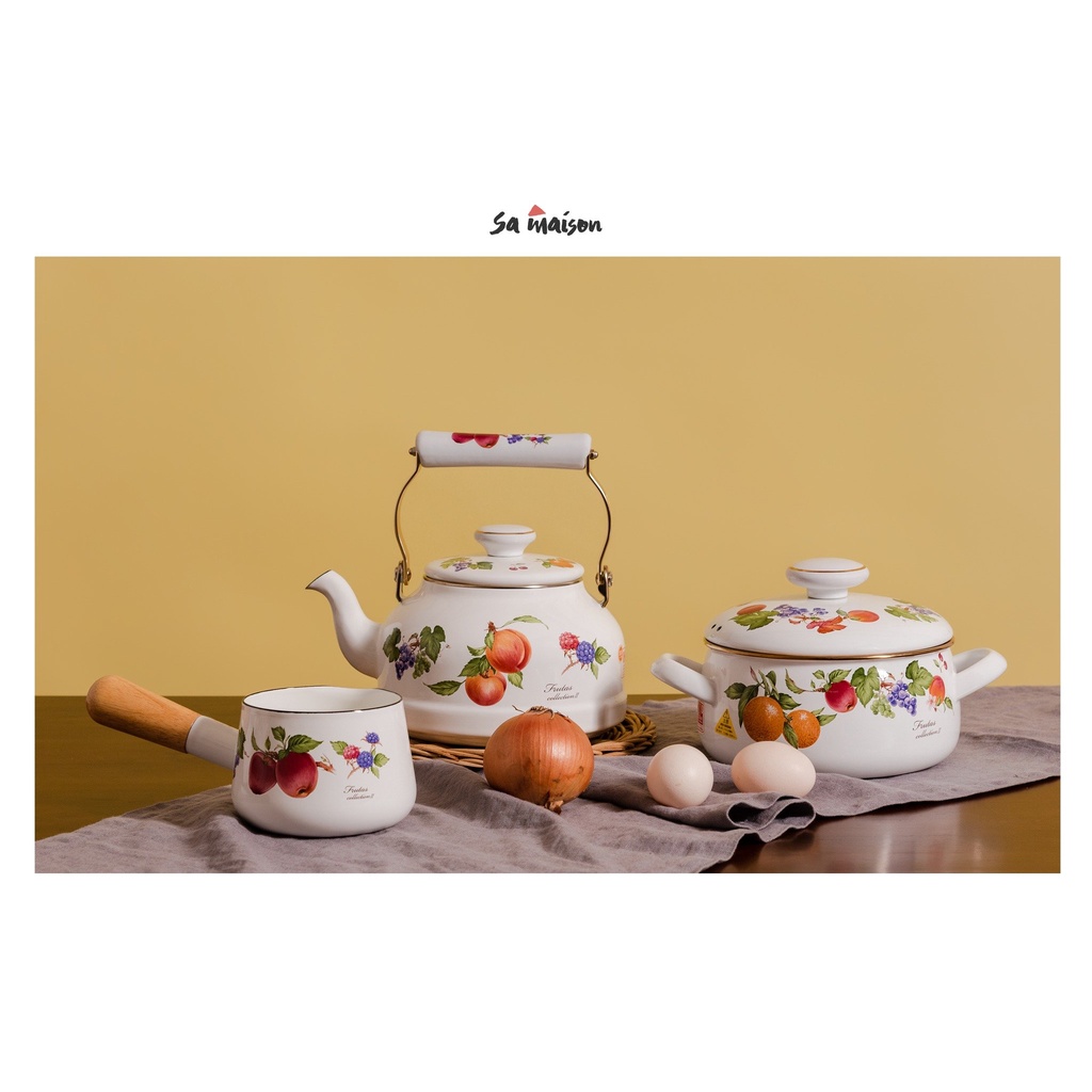 Nồi tráng men Nhật Bản FTC-18W có nắp, đường kính 19cm, dung tích 2,1L | Sa Maison x Fujihoro