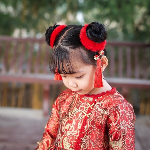 Dây Buộc Tóc Hình Quả Bóng Lông Phong Cách Trung Hoa Cho Năm Mới