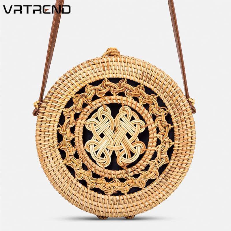 Túi Mây Tre Đan , Mặt Hoa Nhiều Loại , Kích Thước 20x8cm