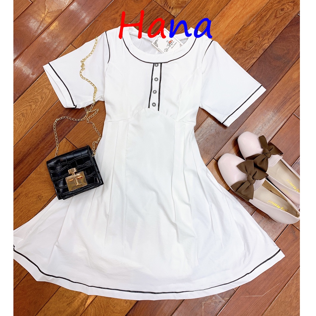 Set Váy Trắng Viền Đen Đơn Giản Siêu Xinh-Hana07