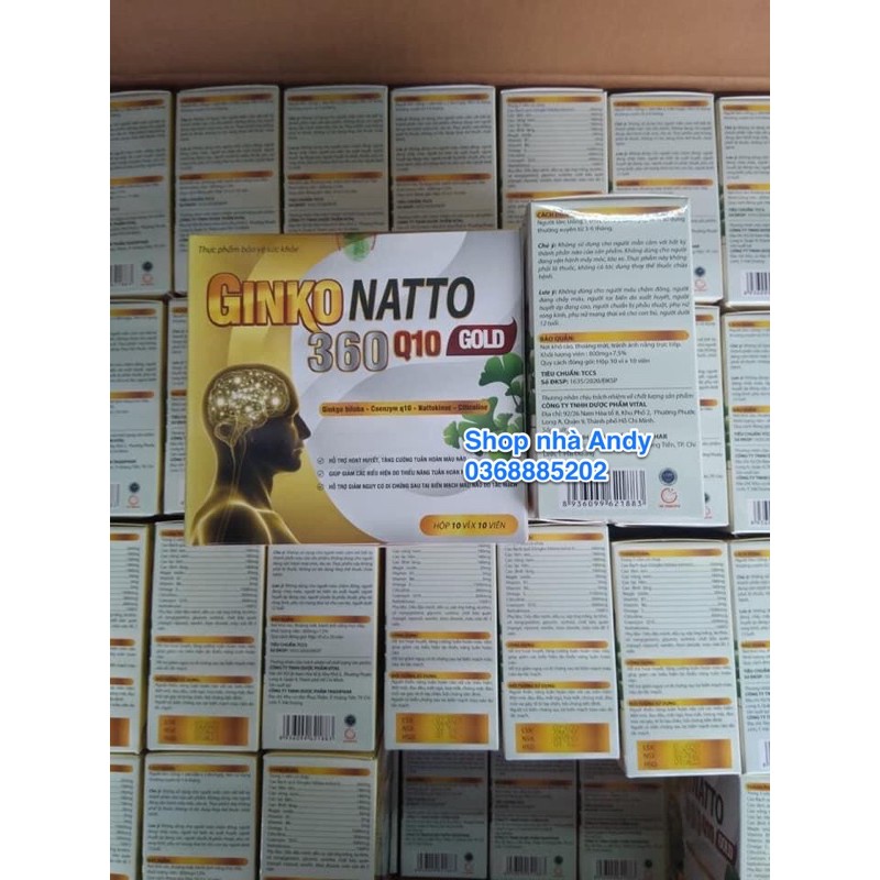 Ginkgo Natto 360 Q10 Gold trí nhớ và chứng mất ngủ hoạt huyết dưỡng não, đau đầu chóng mặt ginko natto
