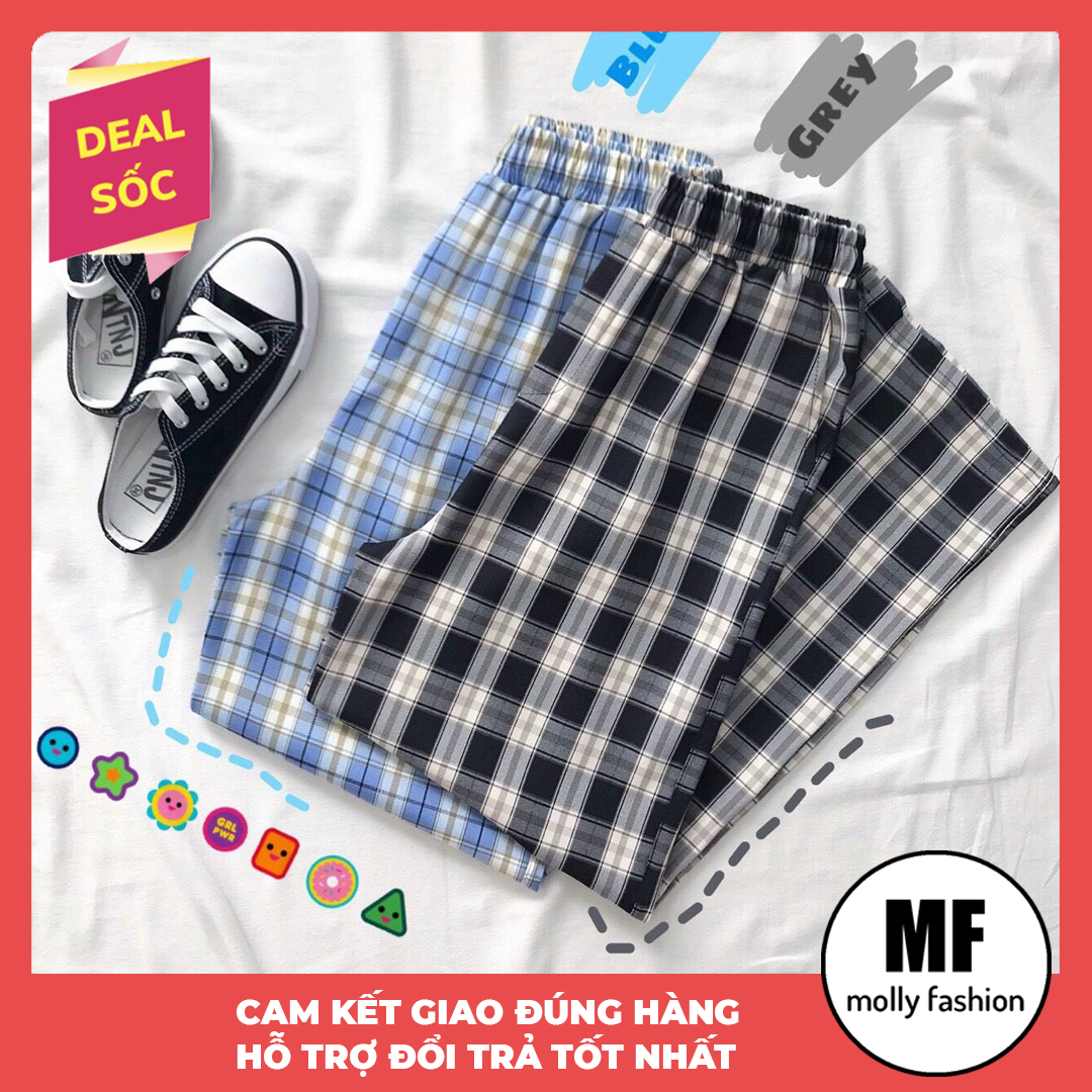 Quần ống rộng nữ caro kate nhiều màu Freesize 40-60kg Molly Fashion