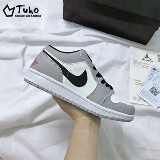 Giày Jordan 1, Giày Thể Thao JD1 Cổ Thấp Xám Gót Chỉ Đỏ, Đế Khâu Full Size (36-43) -TuhoShop.com