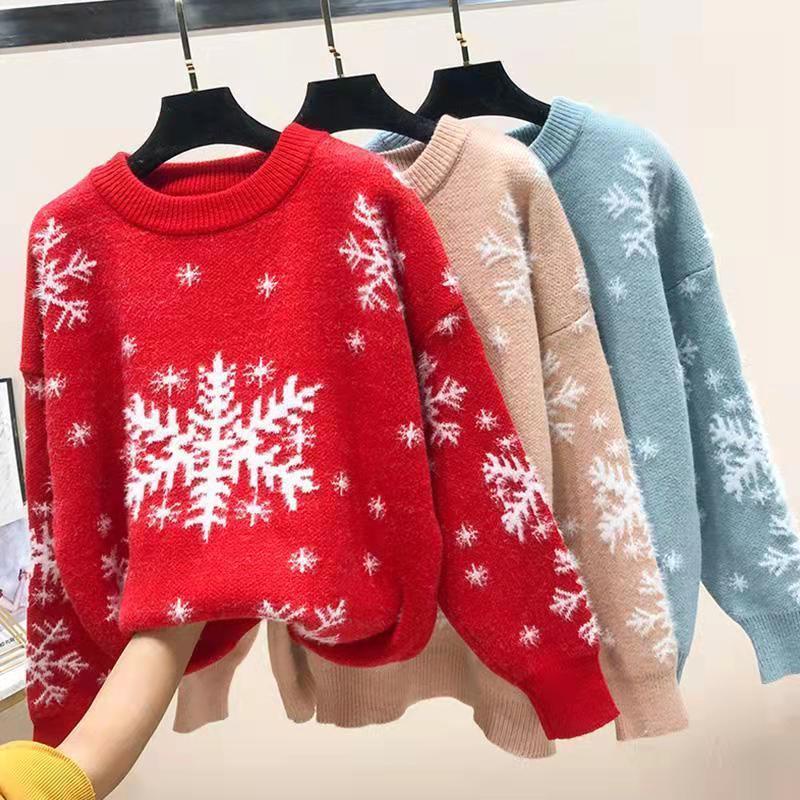 Áo sweater Dáng Rộng In Họa Tiết Bông Tuyết Giáng Sinh Năm 2021 Thời Trang Dành Cho Nữ 2021