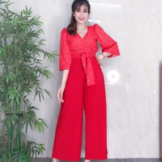 Sét áo hoa cột eo + quần ống rộng siêu xinh- ms4b