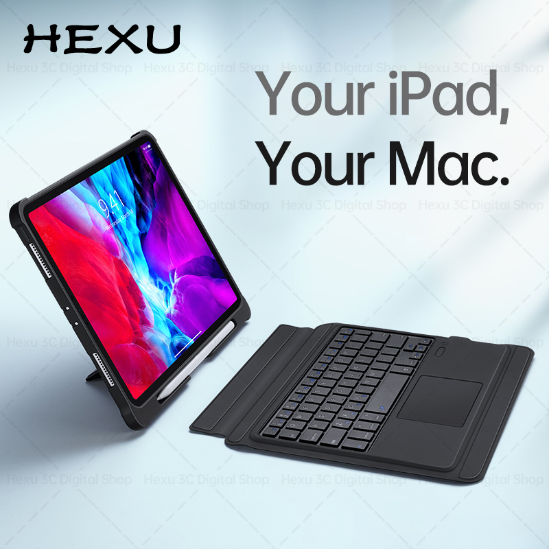 Hexu Ốp Máy Tính Bảng Kiêm Bàn Phím Bluetooth Cho Ipad Pro 11 12.9 M1 2021 Air 3 10.5 9th 8th 10.2 Gen 2 9.7 Air4 4th 10.9 Inch 2020 2018