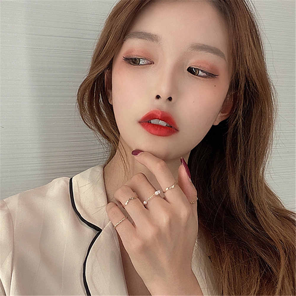 Set 5 nhẫn hợp kim đính hạt châu giả trẻ trung xinh xắn cho nữ