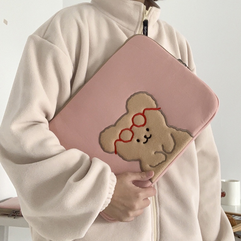 Ielgy Túi Xách Đựng Máy Tính Xách Tay Hình Gấu Đeo Mắt Kính 11 inch Phong Cách Hàn Quốc Cho Nữ