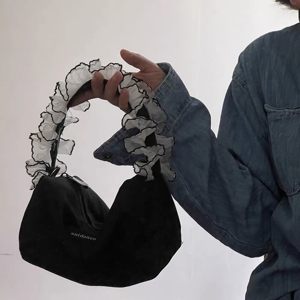 Túi Đựng Đồ Trang Điểm Bằng Vải Canvas Phối Ren Xinh Xắn