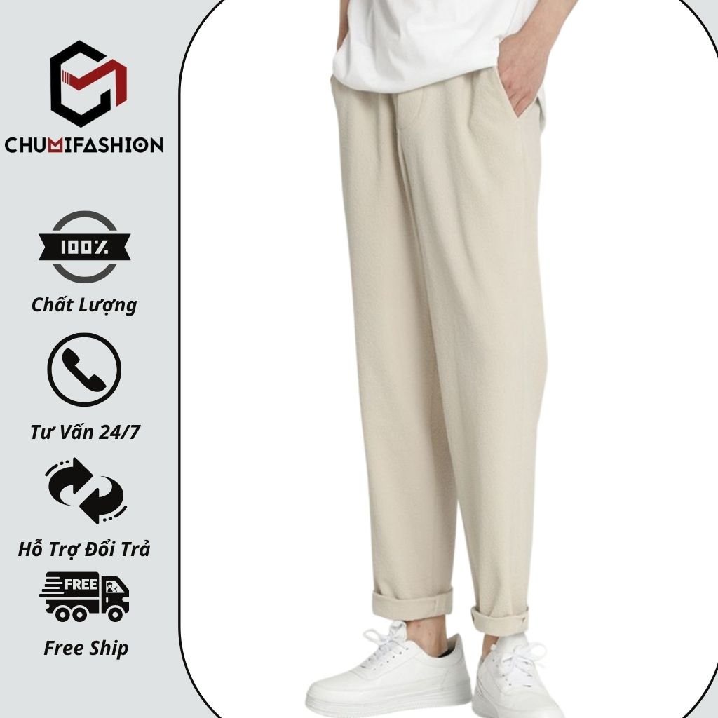 Quần baggy kaki unisex nam nữ CHUMI cạp chun, Baggy kaki nam nữ 2 màu đen, kem phong cách Hàn Quốc CM017