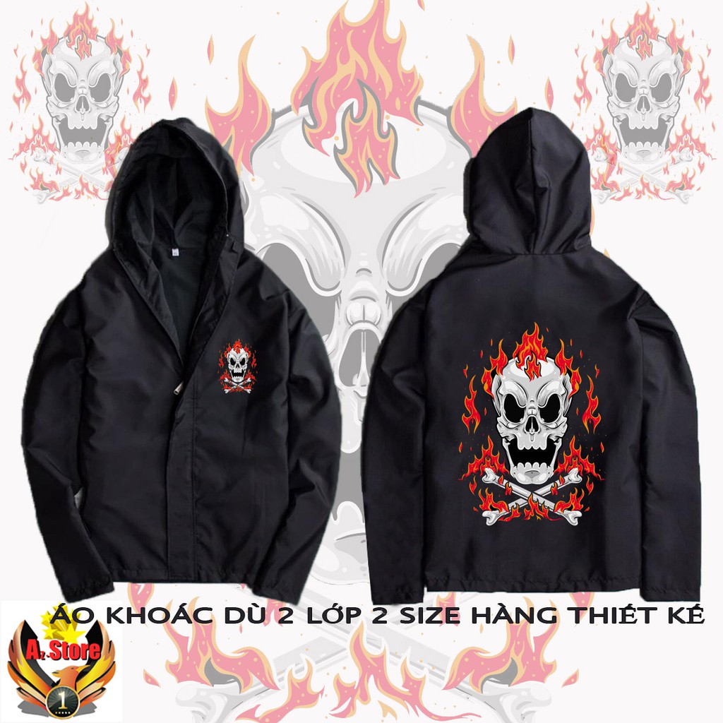 áO Khoác Dù 2 lớp Nam Nữ Unisex - Đủ Size nhỏ và Lớn XL đầu lâu-lửa Hot