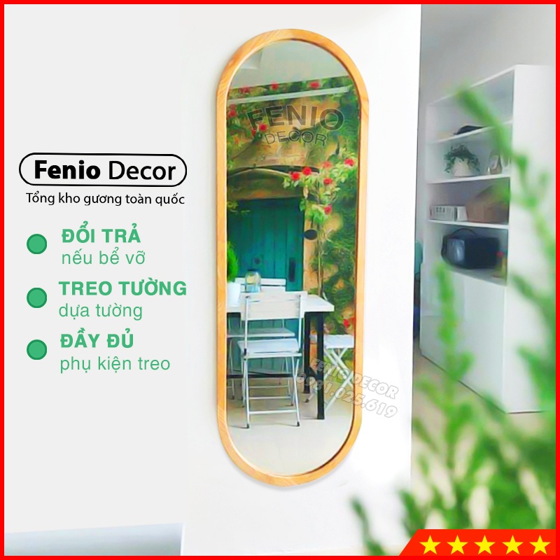 Gương soi toàn thân treo tường hoặc để đứng dựa tường Fenio Decor gương toàn thân viền khung gỗ cao cấp