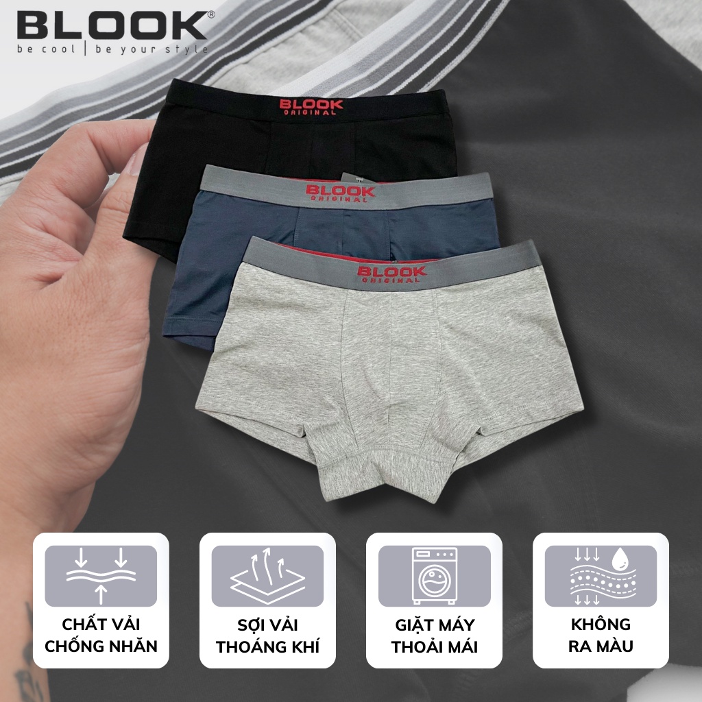 Quần lót BOXER nam BLOOK vải cotton 4 chiều siêu mát 100% thoáng khí, kháng khuẩn, khử mùi , co giãn tốt 79185