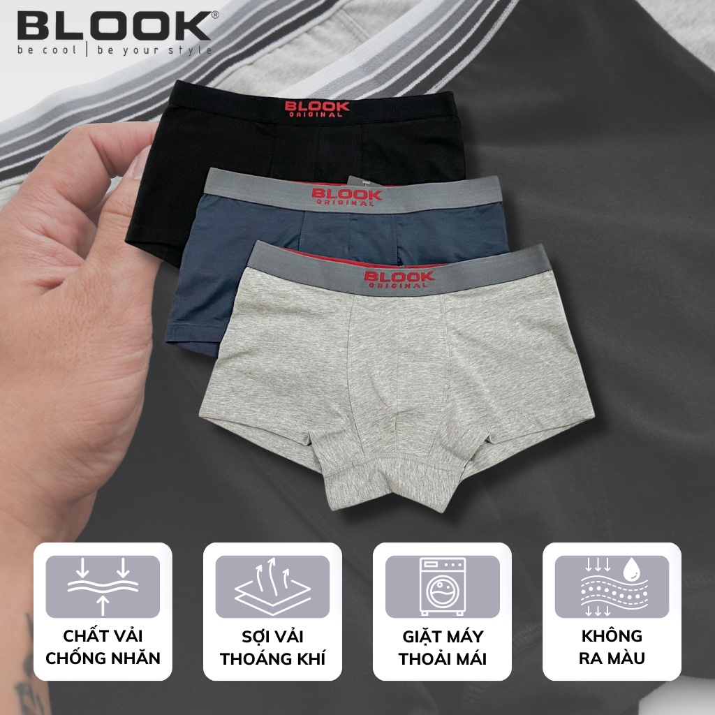 Quần lót BOXER nam BLOOK vải cotton 4 chiều siêu mát 100% thoáng khí, kháng khuẩn, khử mùi , co g0iãn tốt 79185