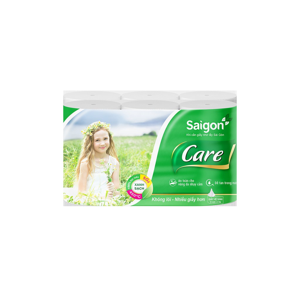 Lốc 12 cuộn giấy vệ sinh 2 lớp Sài Gòn Care (không lõi)