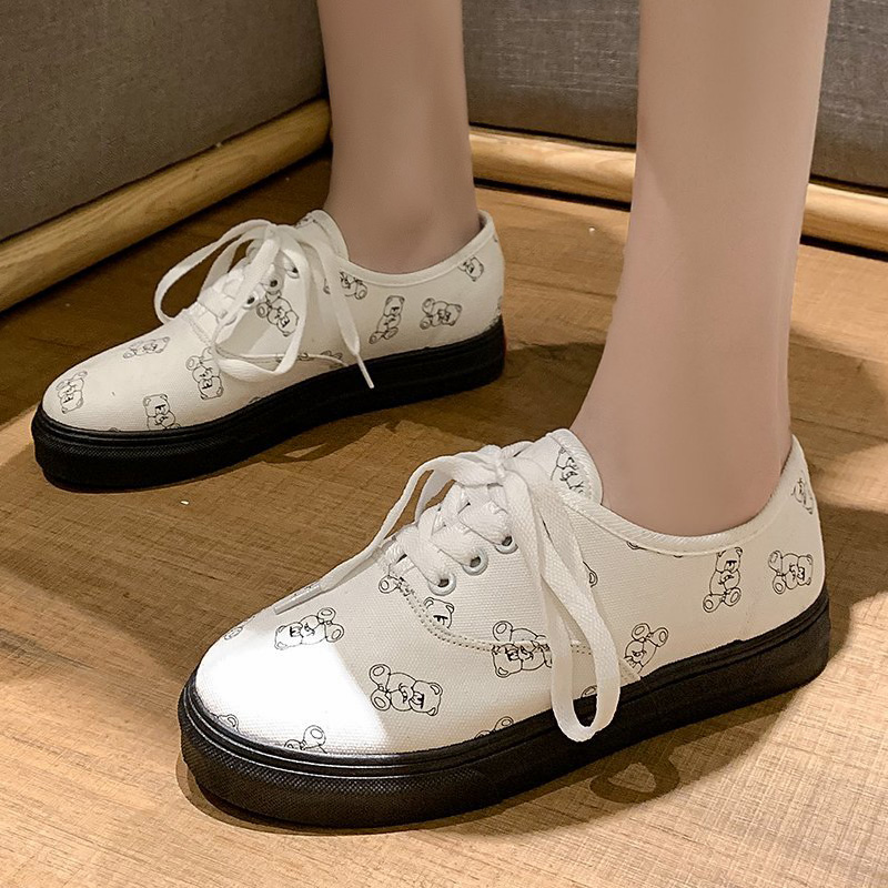 Giày Thể Thao Trắng Vẽ Tay Thời Trang Thu Đông 2020 Phong Cách Hàn Quốc Cho Nữ