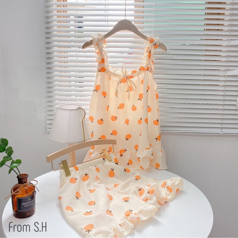 Bộ ngủ xinh hai dây chất đũi xốp siêu mát mặc nhà
