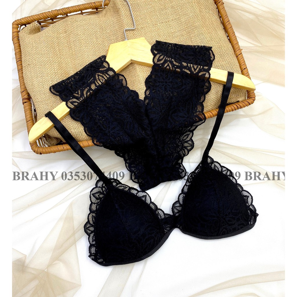 Bộ đồ lót ren Bralette màu đen đơn giản có mút mỏng, cực quyến rũ, hình thật shop tự chụp BRAHY 051