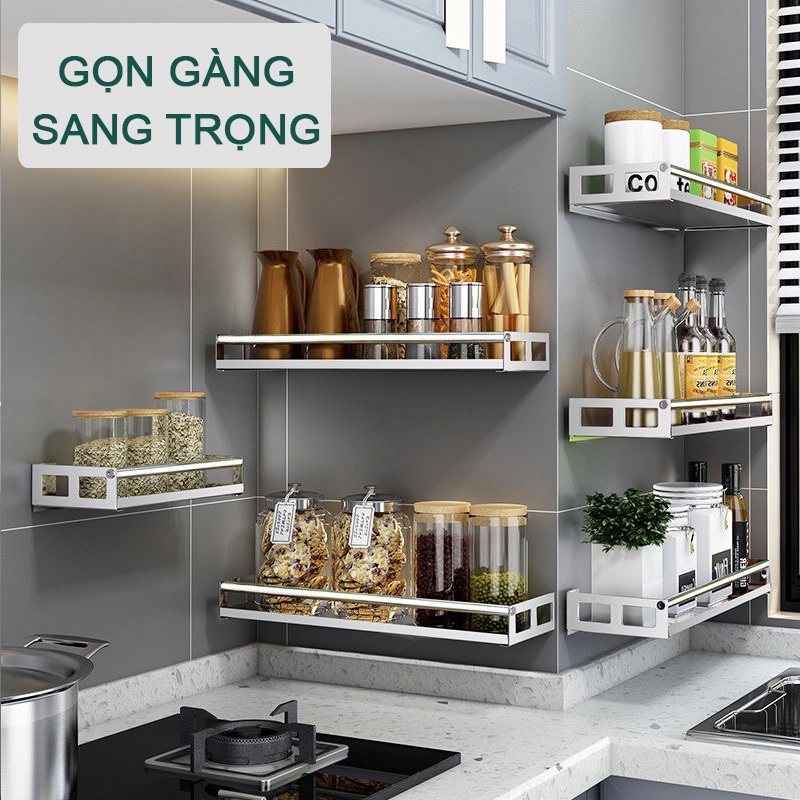 Combo 02 Kệ Gia Vị , Kệ Dán Tường Inox304 Cực Kì Tiện Lợi