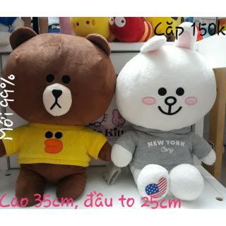 Cặp gấu bông tình nhân gấu nâu Brown & Thỏ Cony size trung to, mới 99%💟💟💟
