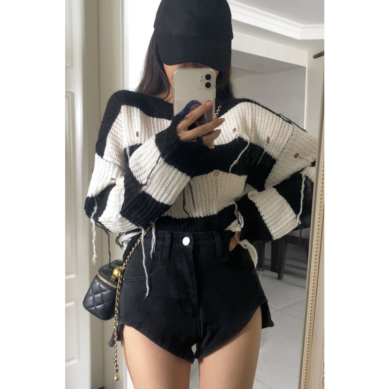 Quần Short denim Lưng Cao Thiết Kế Không Đồng Đều Thời Trang Theo Phong Cách Hàn Quốc