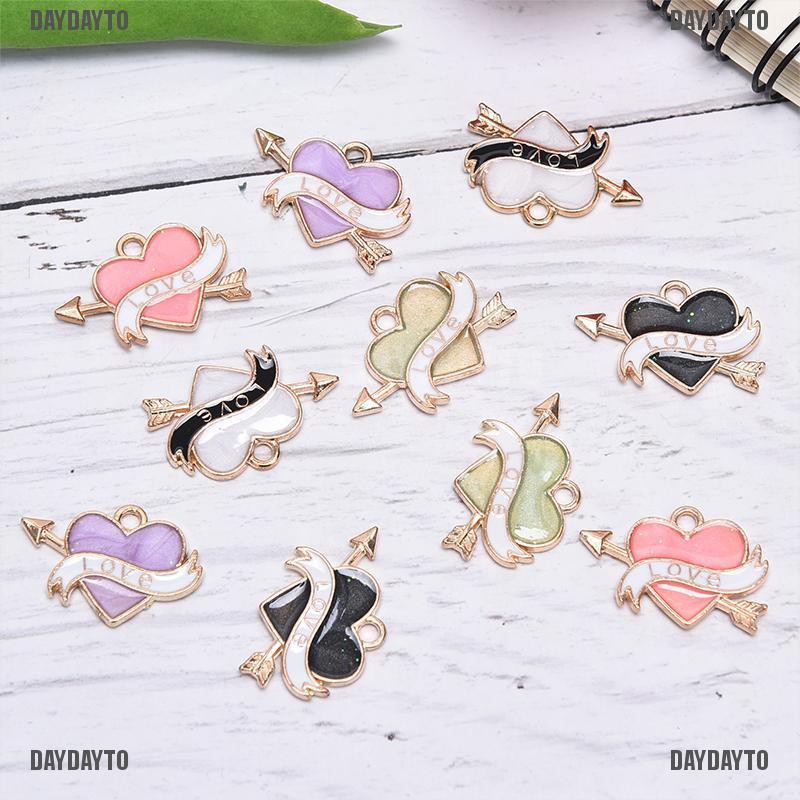 Bộ 10 Mặt Dây Chuyền Hình Trái Tim Bằng Hợp Kim Tráng Men Thủ Công