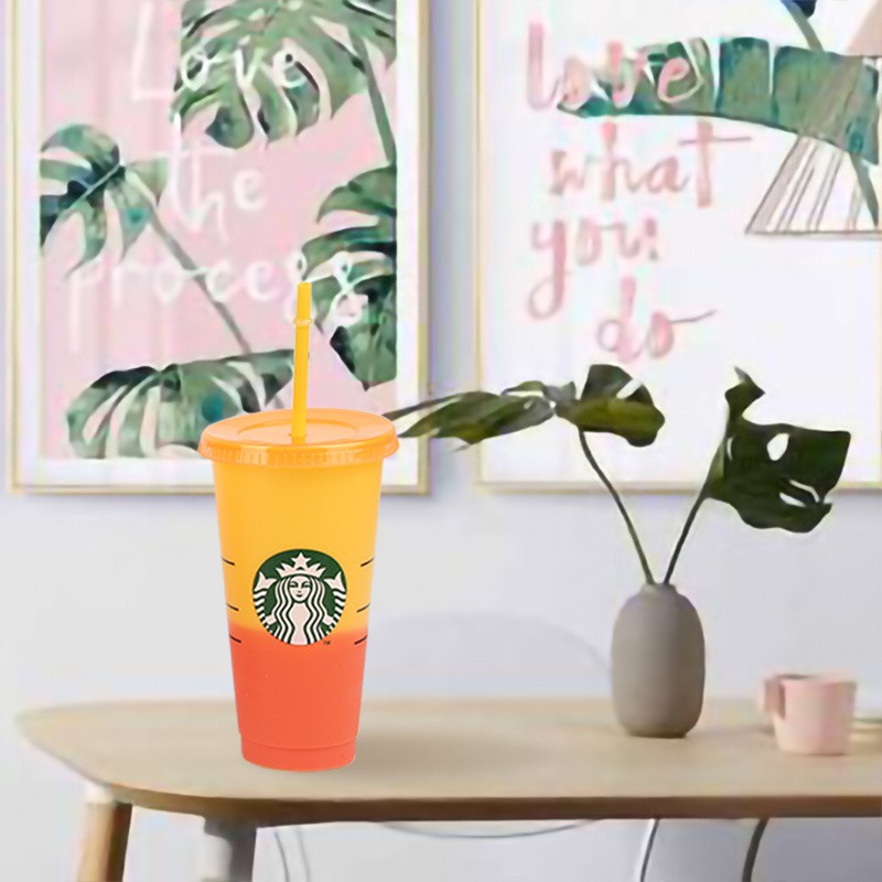 Ly Nhựa Uống Rượu Starbucks Thay Đổi Màu Sắc Có Nắp Đậy Tái Sử Dụng Được 24 Oz