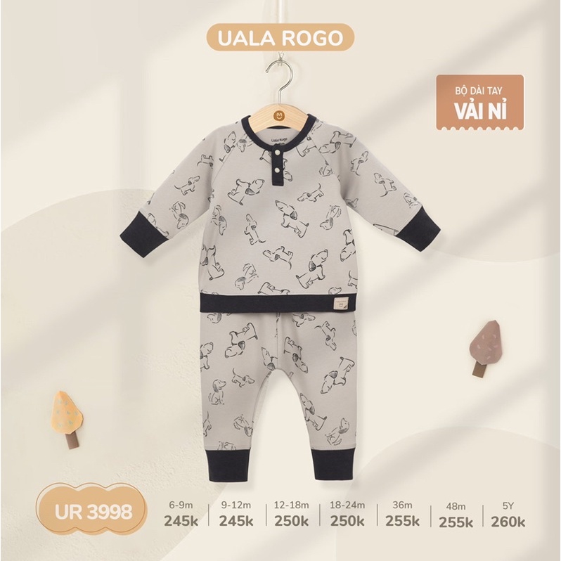 Bộ Quần Áo Dài Tay UalaRogo thu đông chất nỉ cho bé 6 tháng đến 5 tuổi