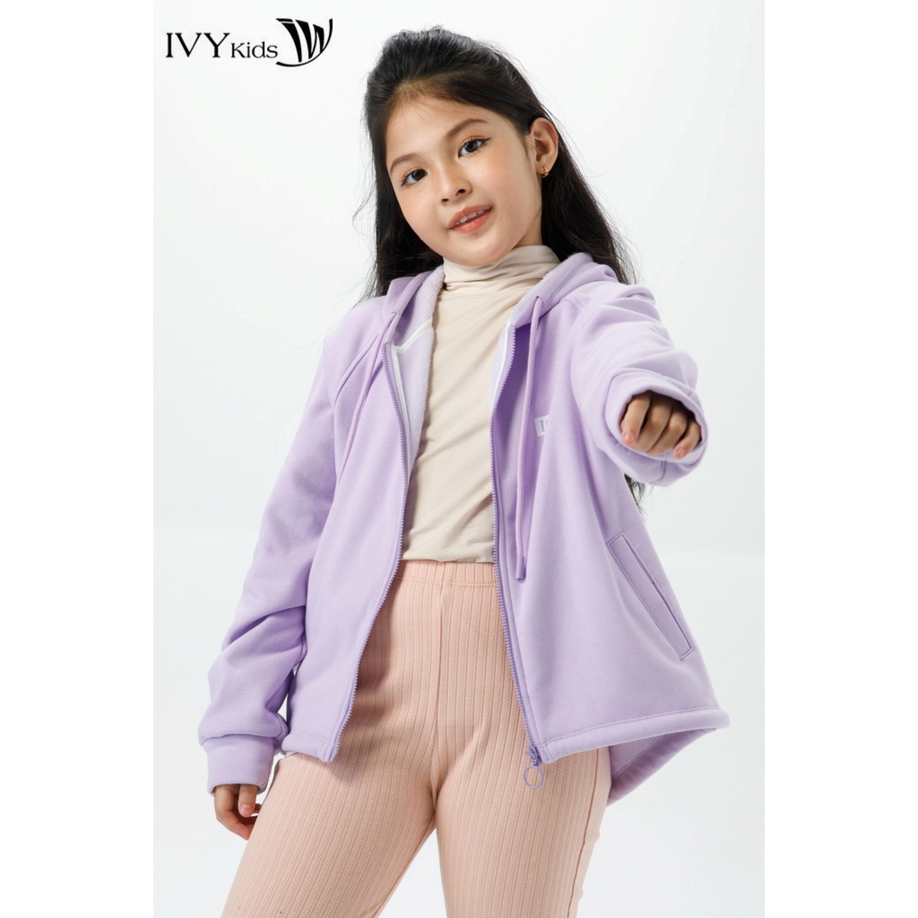 Áo khoác thun cổ mũ bé gái IVY moda MS 77G1421
