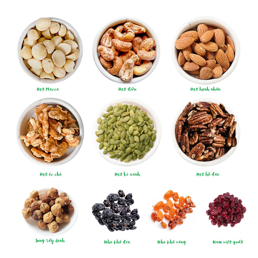 Hạt dinh dưỡng tổng hợp, 6 loại hạt và quả khô