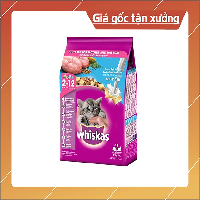 Thức Ăn Mèo Lớn Hạt Whiskas 1,2Kg, Hạt Whiskas Mèo Con 1,1Kg Đủ Vị- Bobo Pet Shop Hà Nội